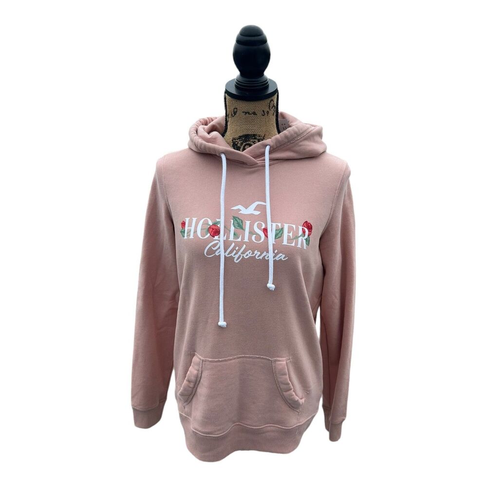 HOLLISTER Women's Graphic Hoodie Jumper Pink Cotton - Size Small New with Tags